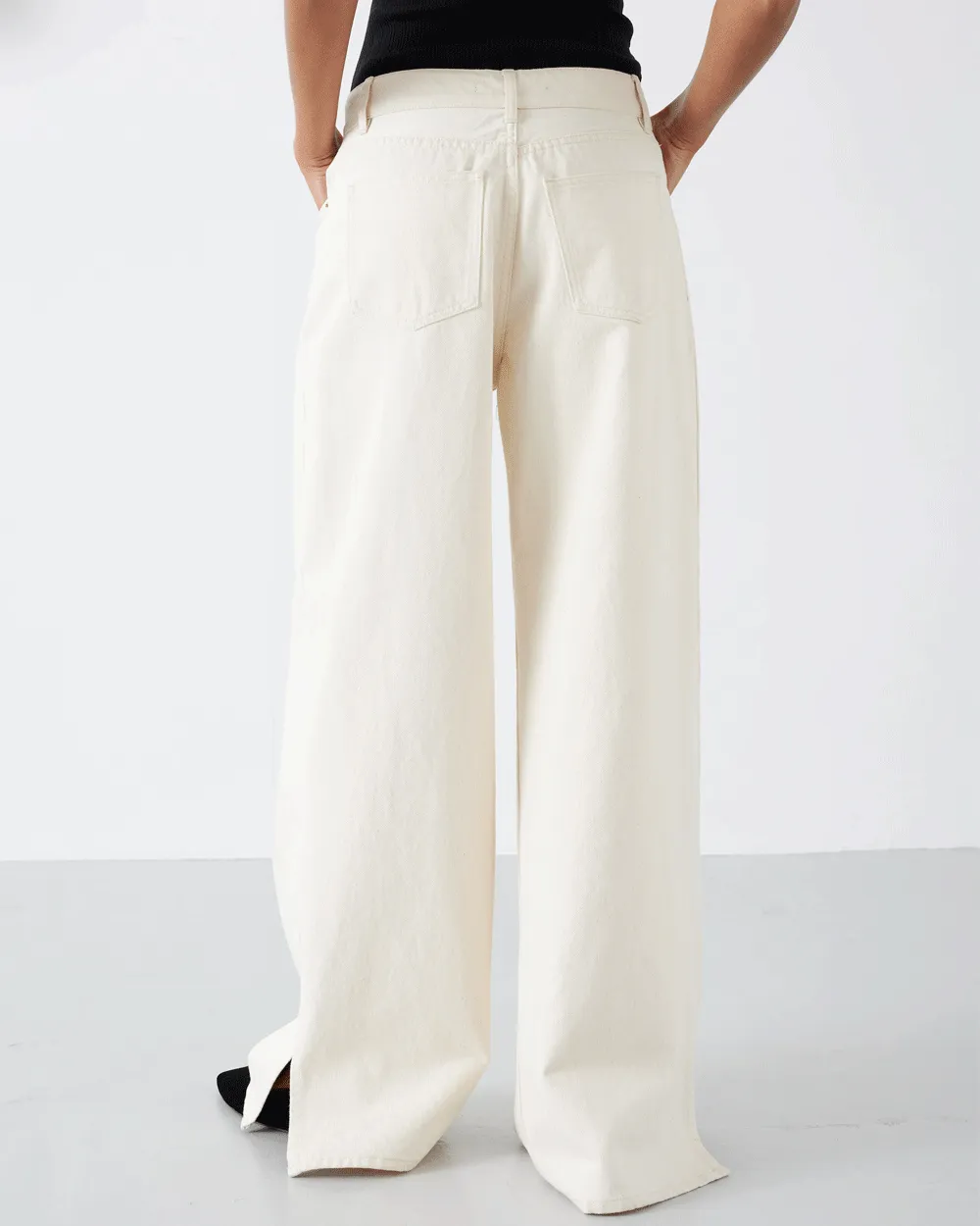 Ivory Carrie Wide Leg Pleated Jeans