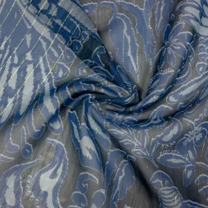 Jinte Blue Floral Polyester Voile Lurex