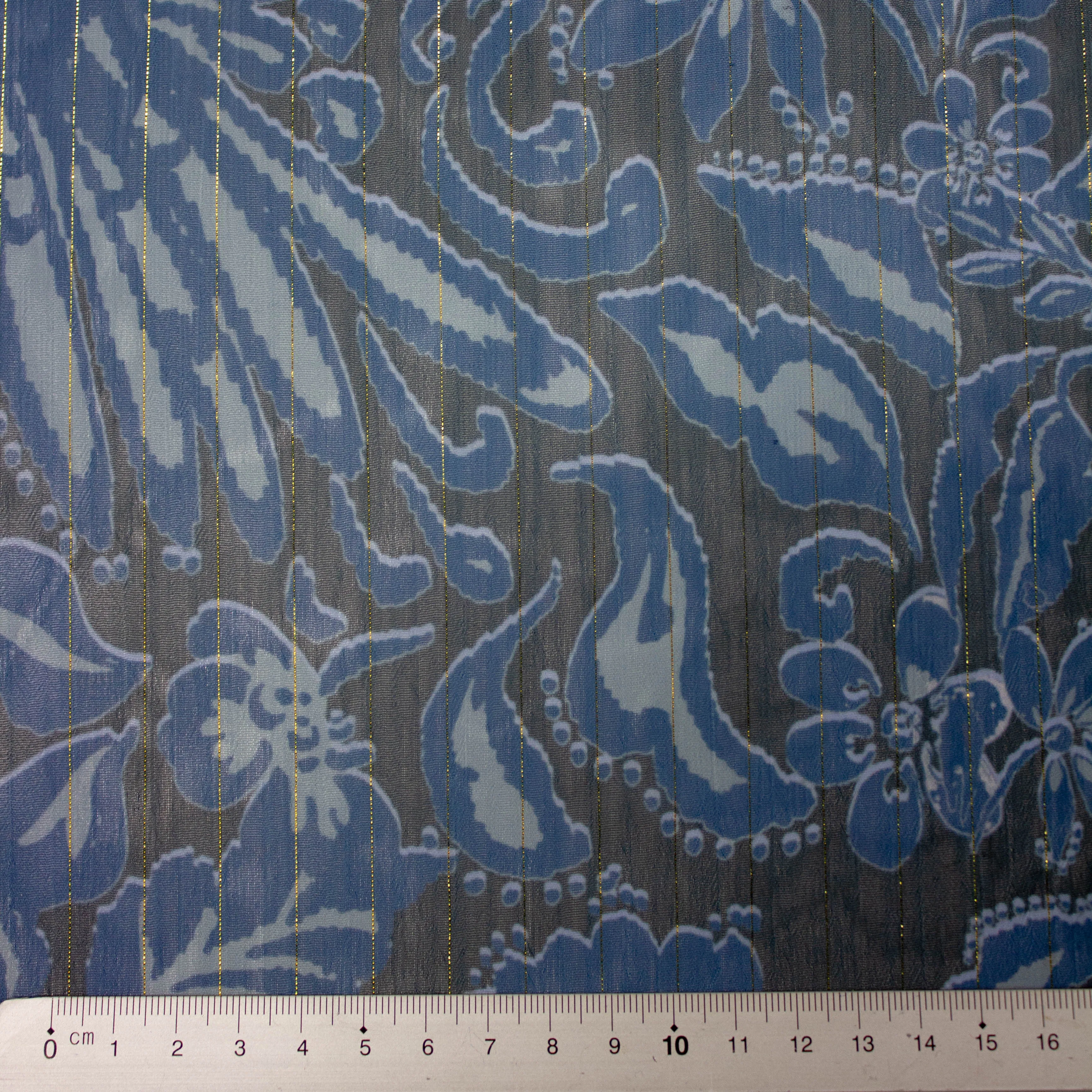 Jinte Blue Floral Polyester Voile Lurex