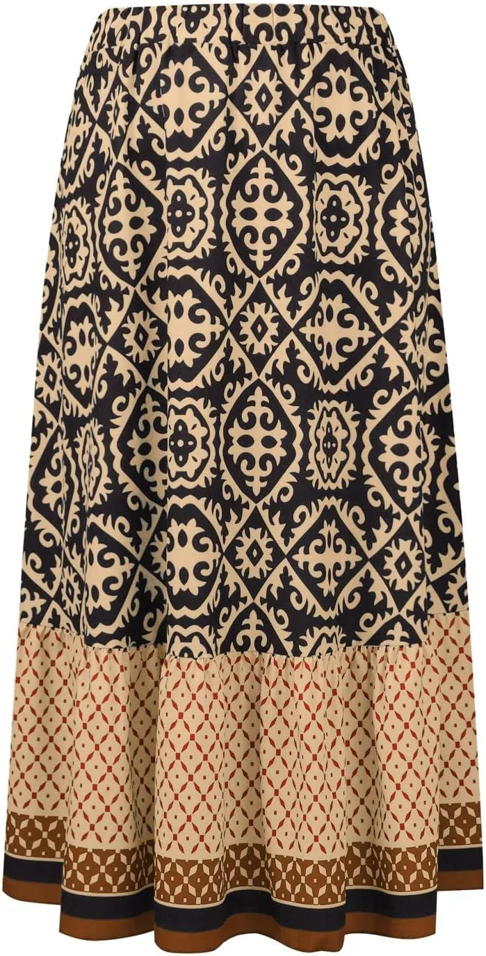 JJHAEVDY Women's 2025 Bohemian Long Skirts Elastic High Waist A Line Maxi Skirts Summer Casual Printed Pleated Flowy Skirts