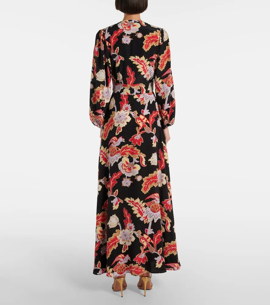 La DoubleJ Printed shirred silk maxi dress