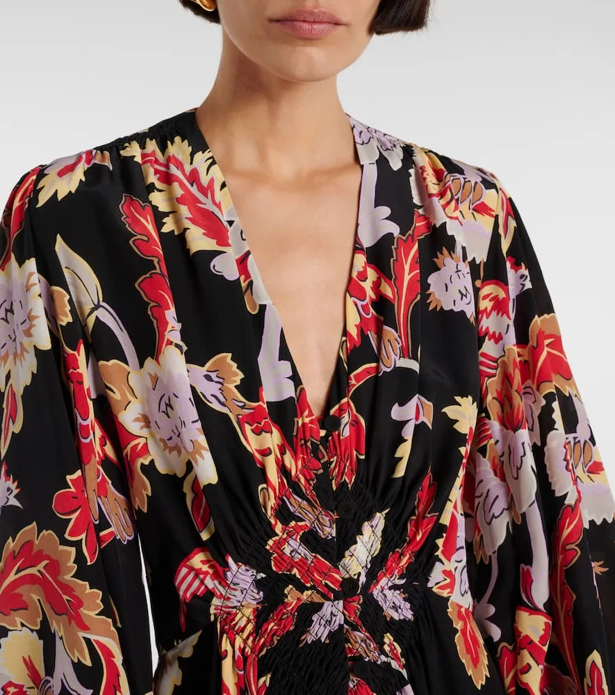 La DoubleJ Printed shirred silk maxi dress