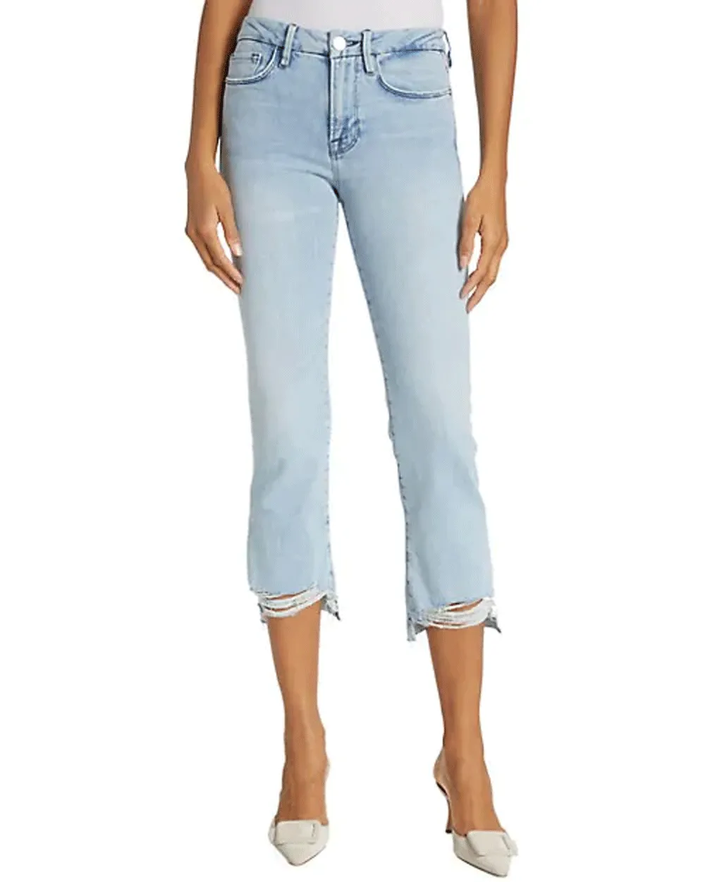 Le Crop Raw Stagger Mini Bootcut Jean in Yorba Chew