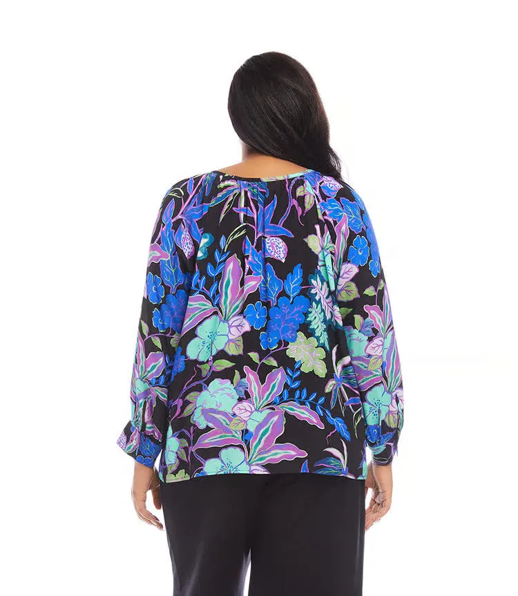 Leesa Long Sleeve Peasant Top in Multi Print - Karen Kane 3L10402