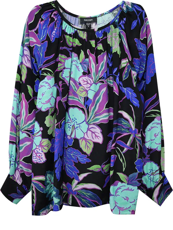 Leesa Long Sleeve Peasant Top in Multi Print - Karen Kane 3L10402
