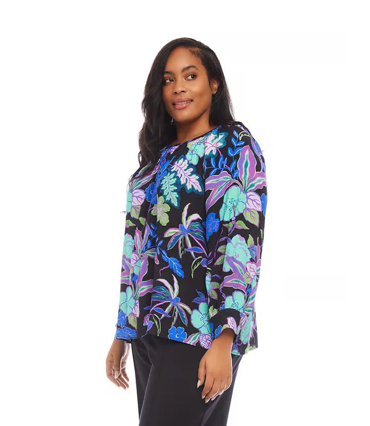 Leesa Long Sleeve Peasant Top in Multi Print - Karen Kane 3L10402