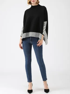 Lie In Black Fields Striped Oversize Knit Cape Sweater