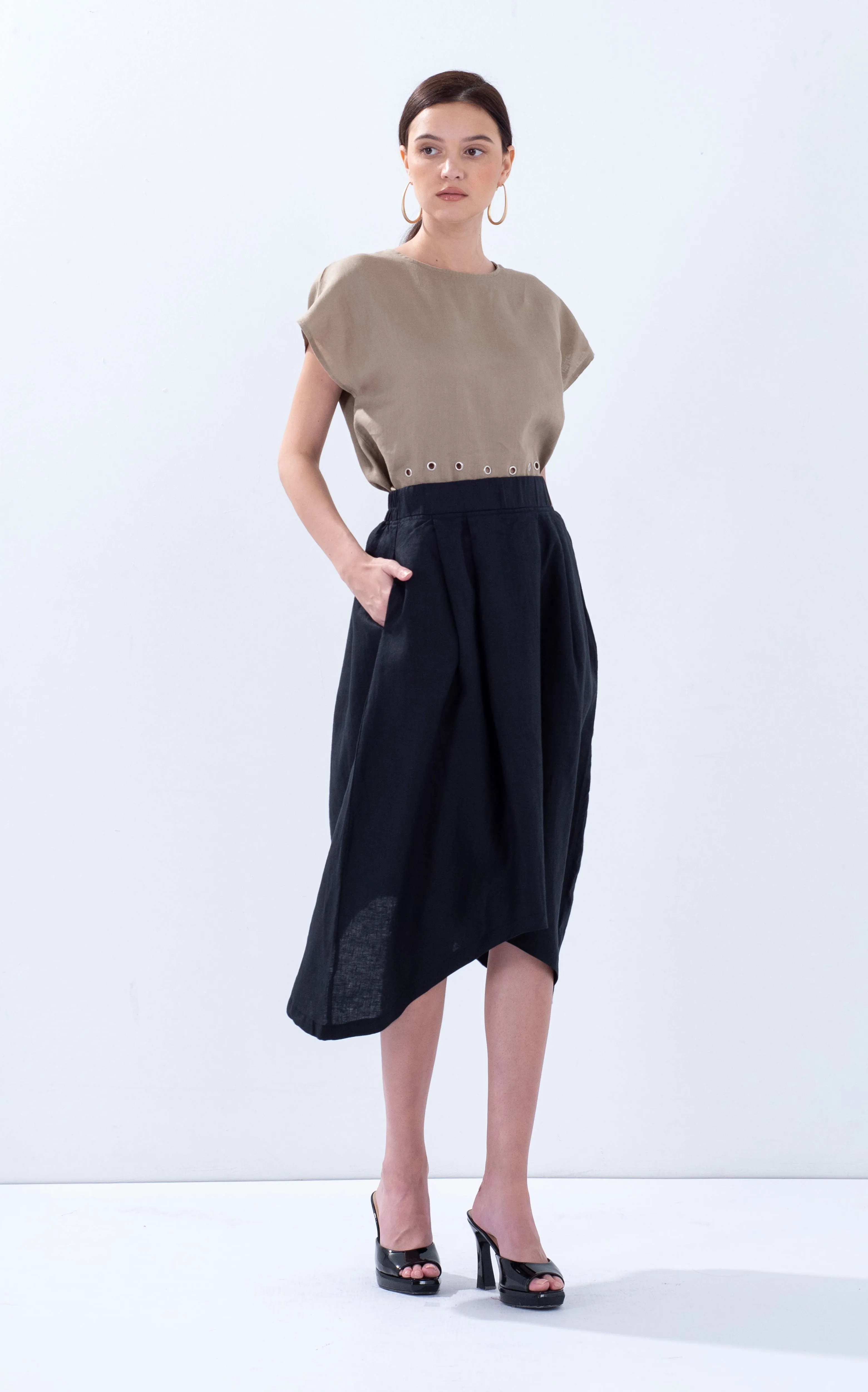 Linen Arc Hem Skirt