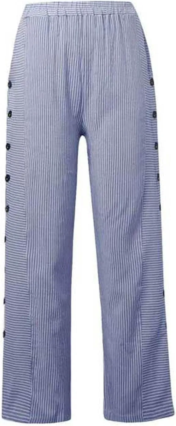 Linen Pants Women Cropped Side Button Elastic Waist Pants Casual Summer Beach Trousers with Pockets