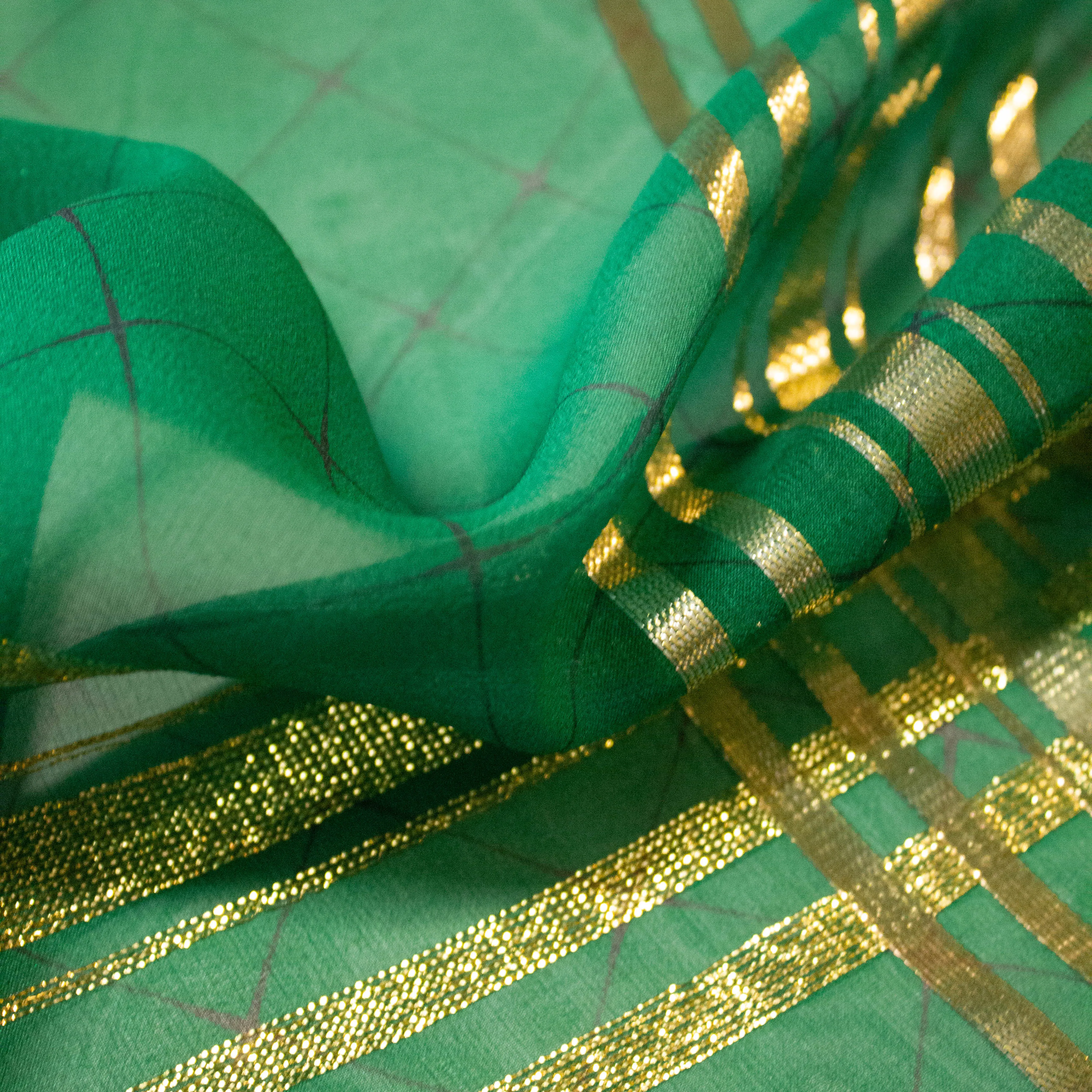 Lloris Green / Gold Check Silk Chiffon