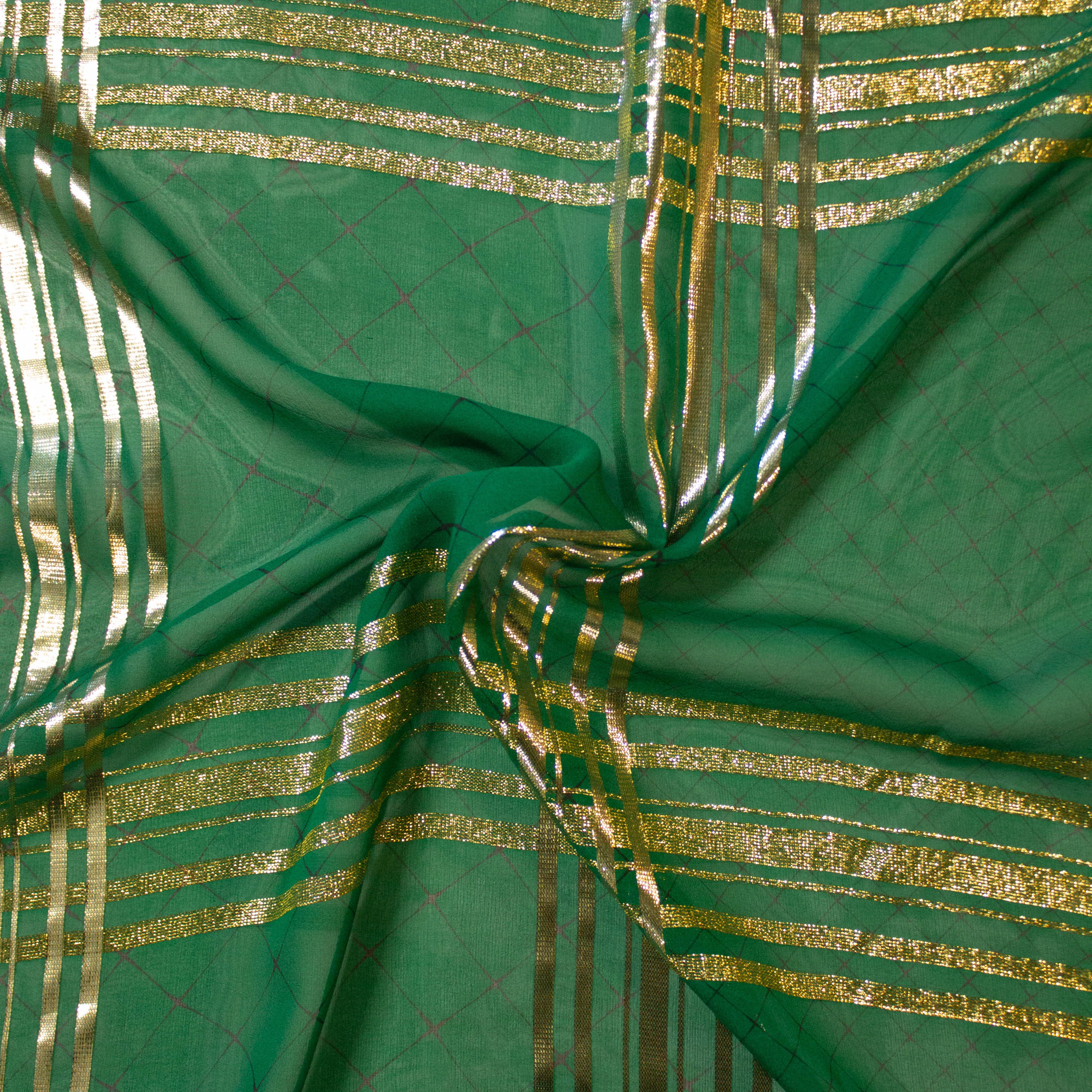 Lloris Green / Gold Check Silk Chiffon