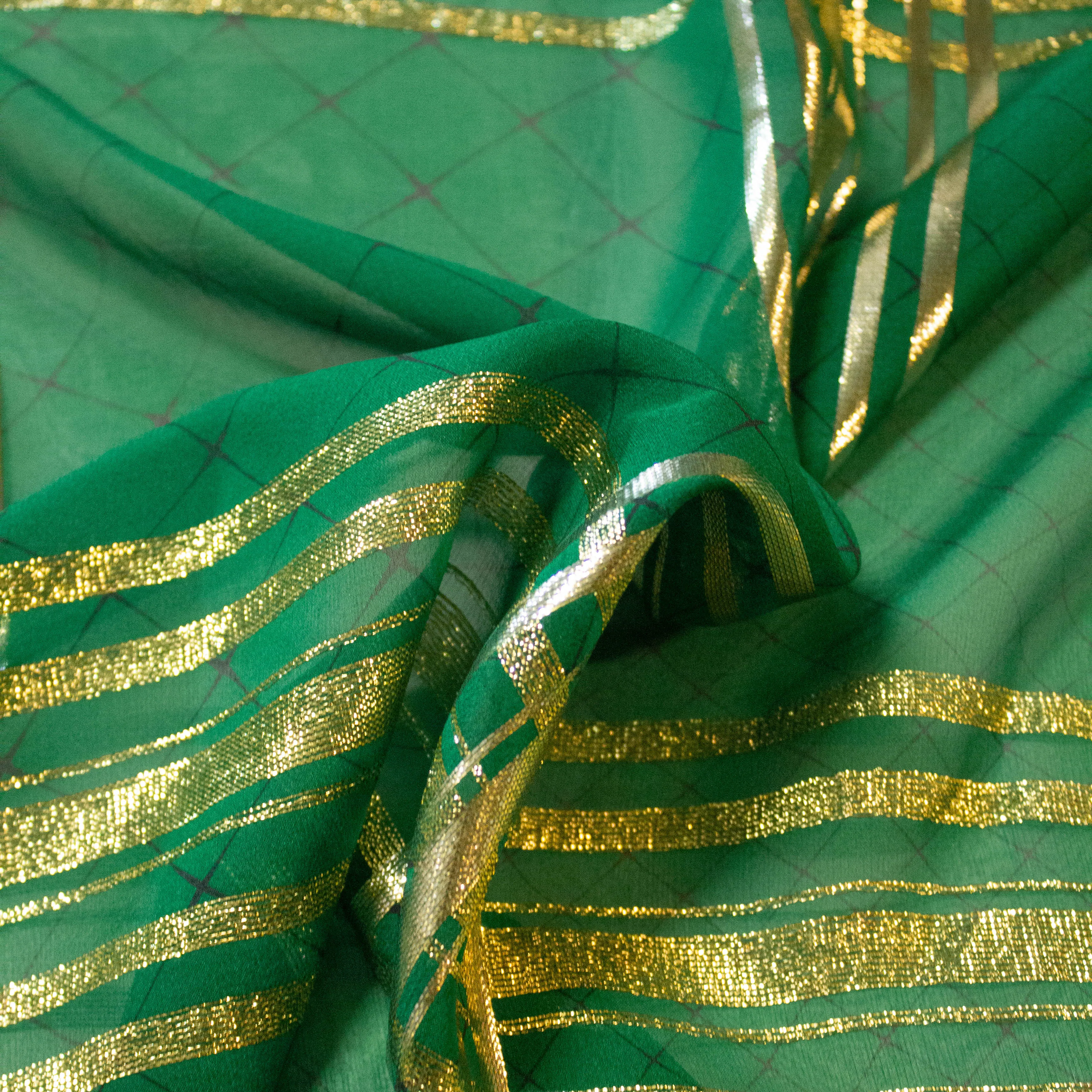 Lloris Green / Gold Check Silk Chiffon