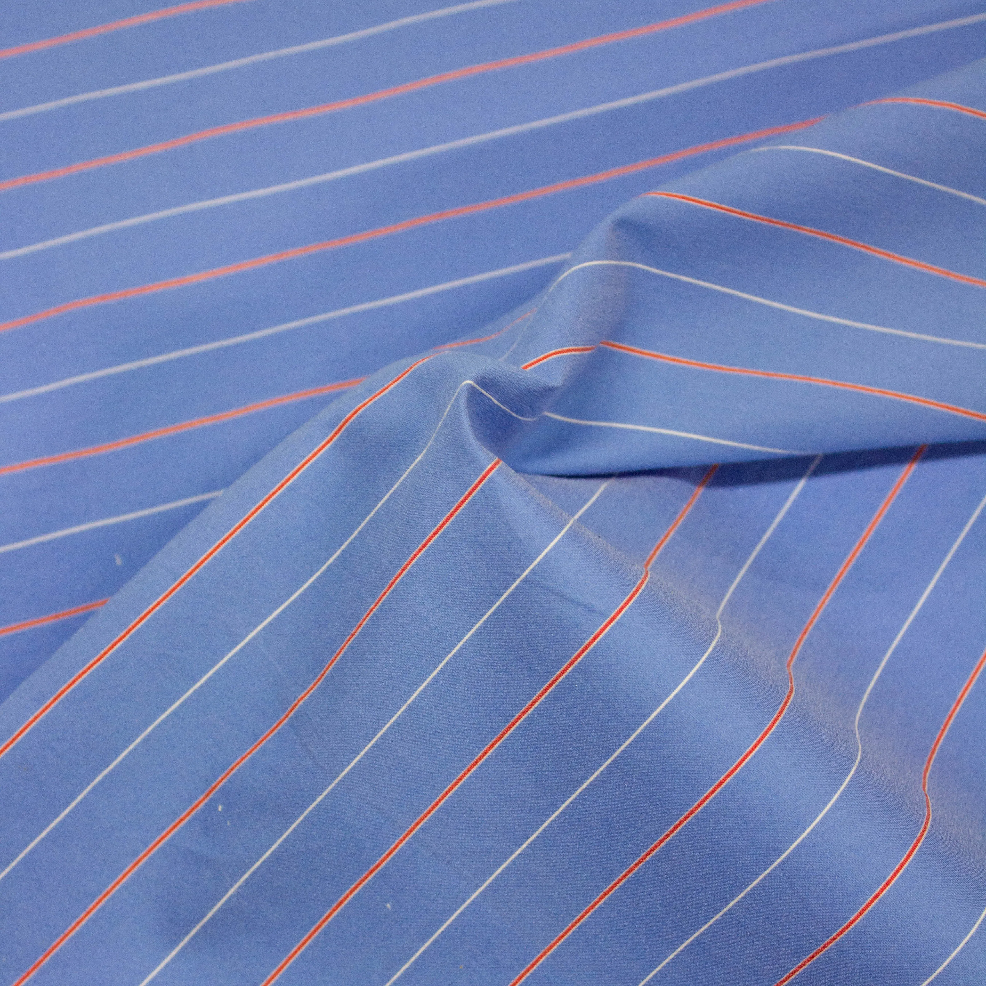 Loes Blue Fine Striped Cotton Silk Blend Stretch