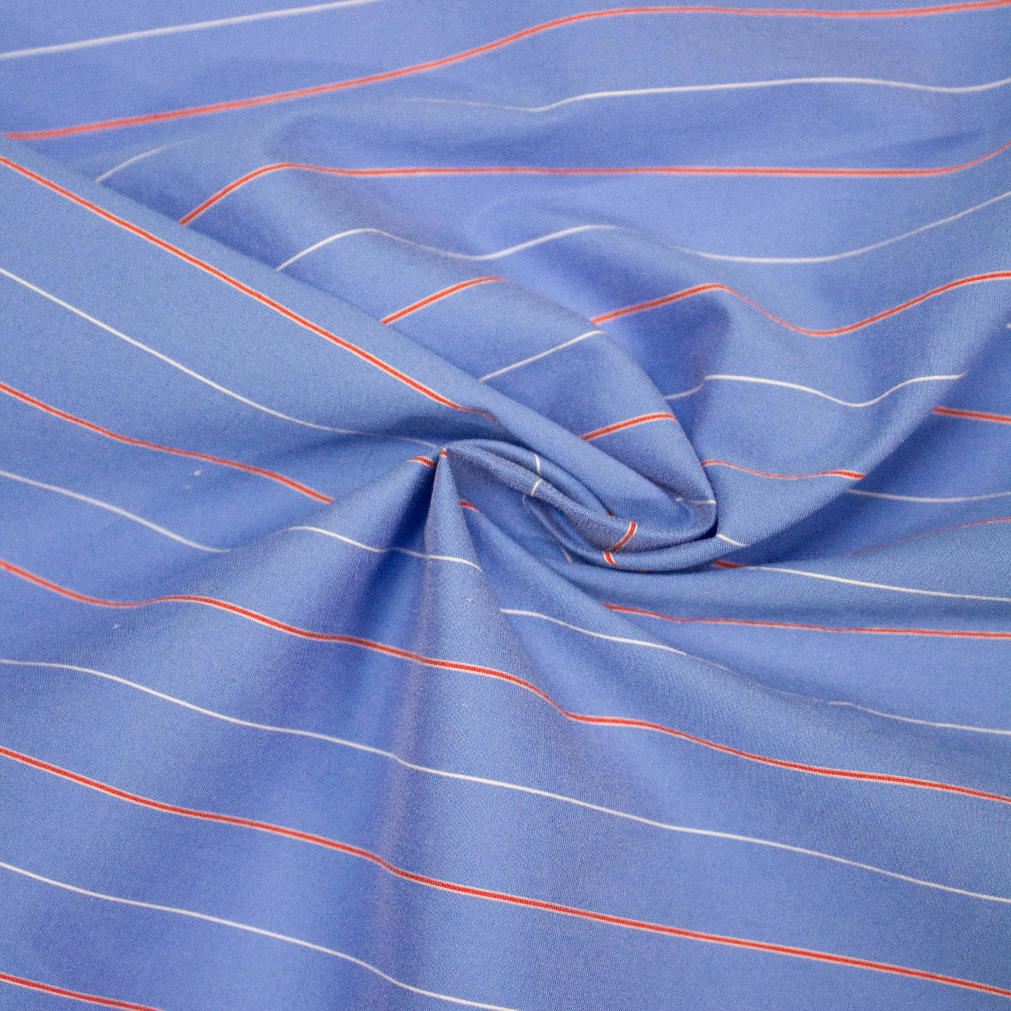 Loes Blue Fine Striped Cotton Silk Blend Stretch