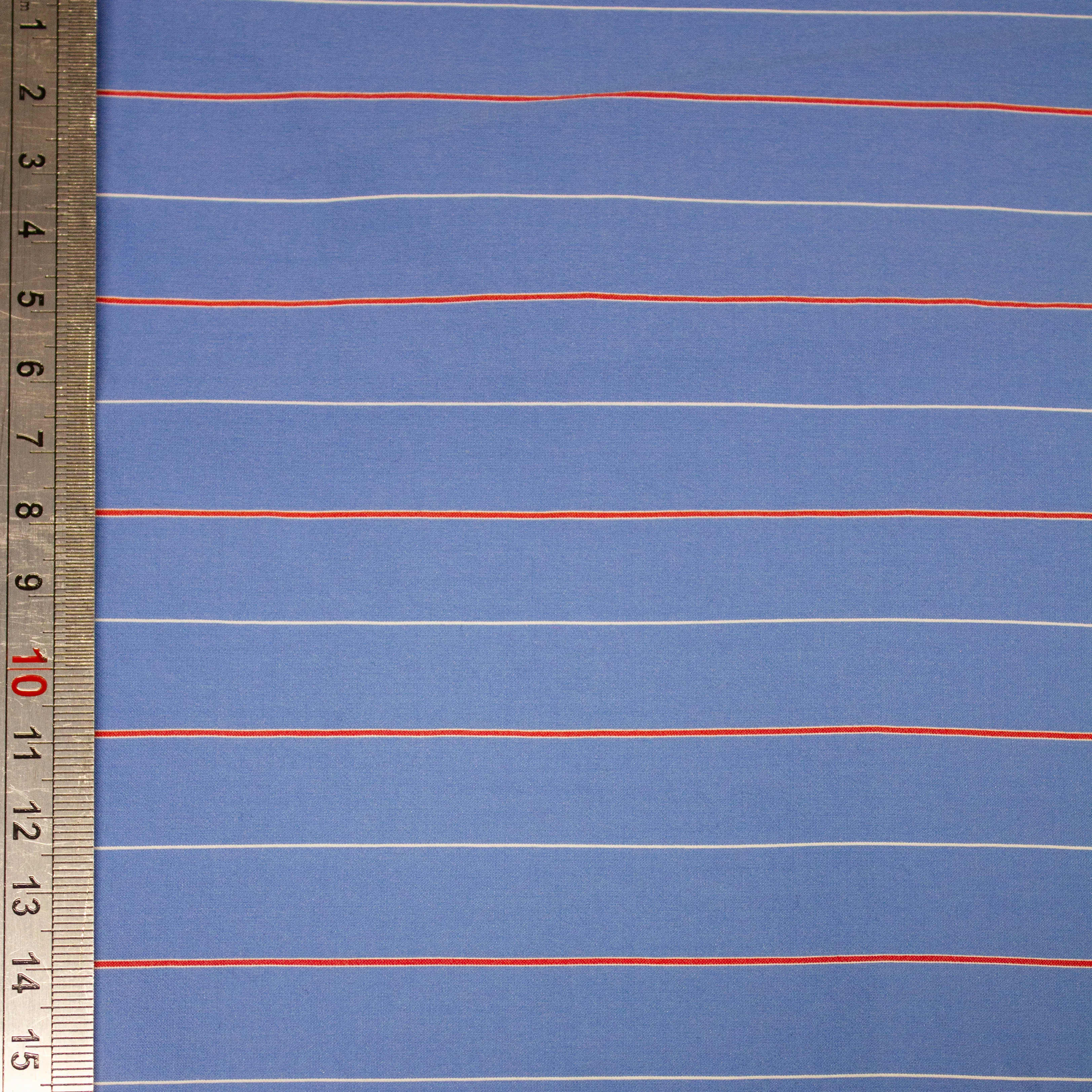 Loes Blue Fine Striped Cotton Silk Blend Stretch