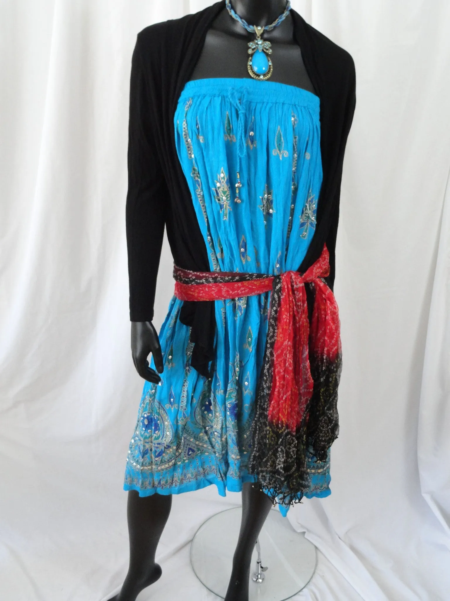 Long, crushed cotton turquoise blue skirt. Indian maxi, mirror work, Crinkled gypsy skirt. Ethnic, boho skirt. From Artikrti.