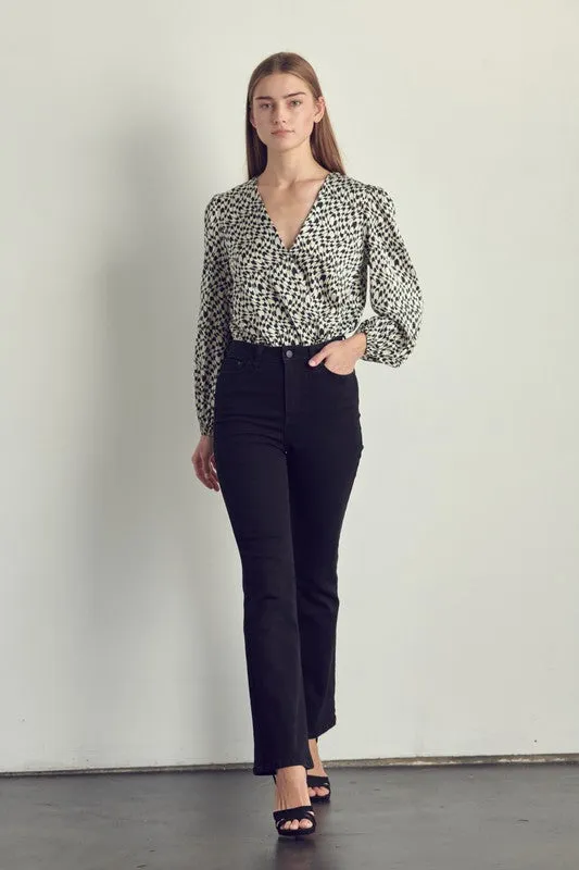 Long sleeve bodysuit top with abstract print