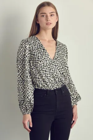 Long sleeve bodysuit top with abstract print