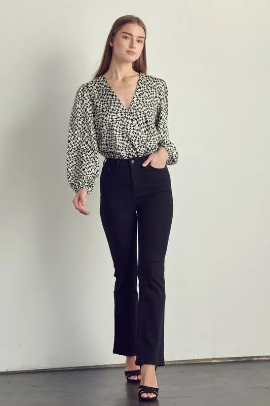 Long sleeve bodysuit top with abstract print
