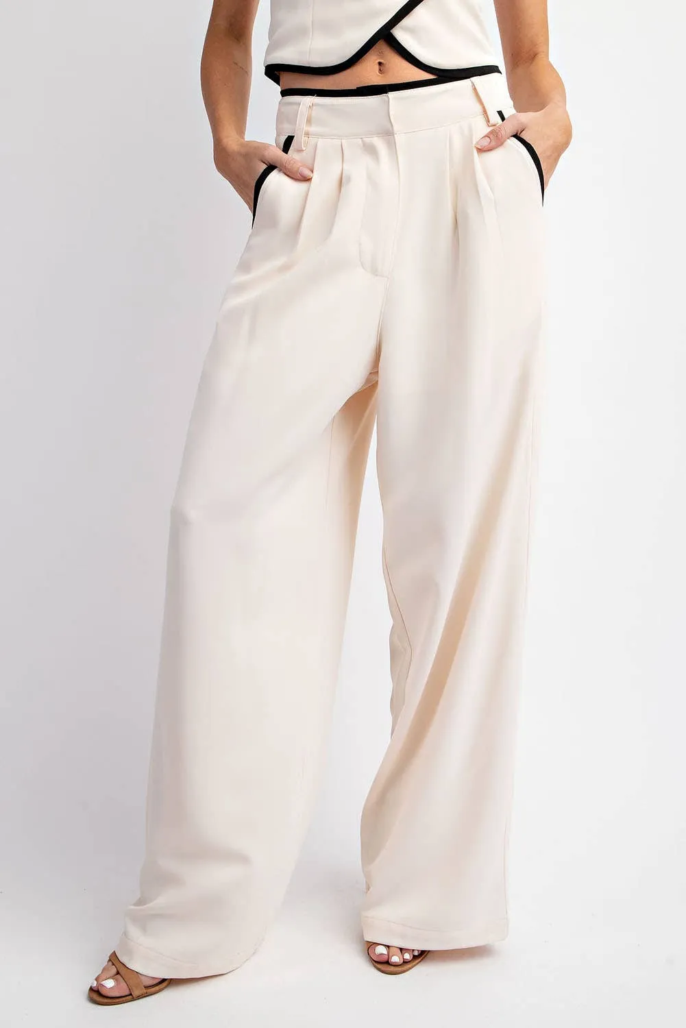 LONG WOVEN PANTS WITH Contrast Edge Detail