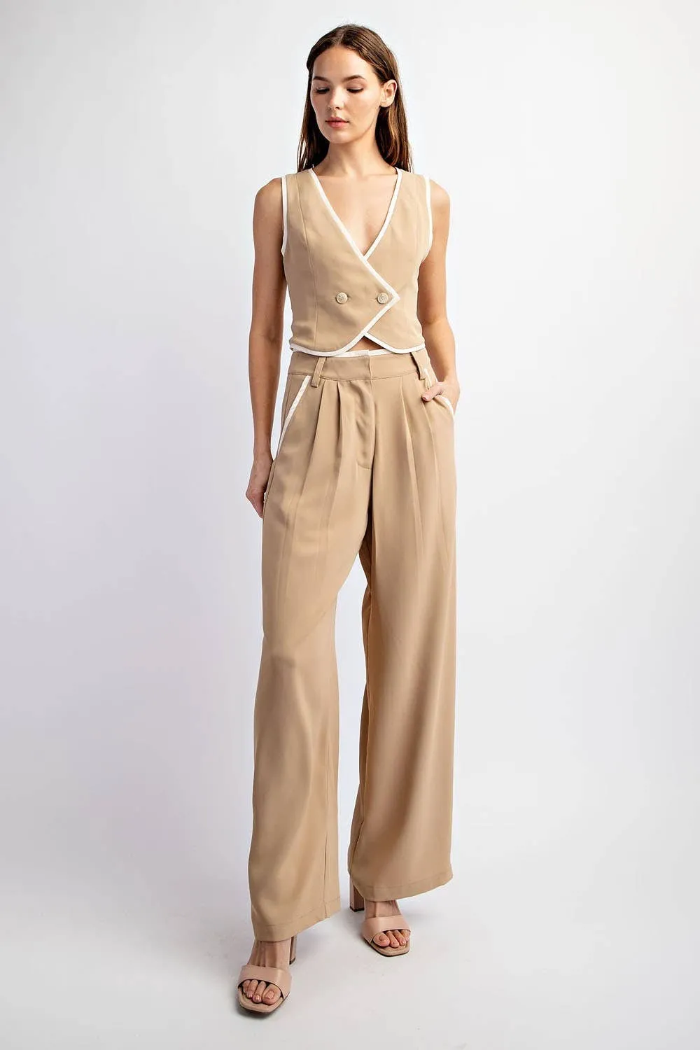 LONG WOVEN PANTS WITH Contrast Edge Detail