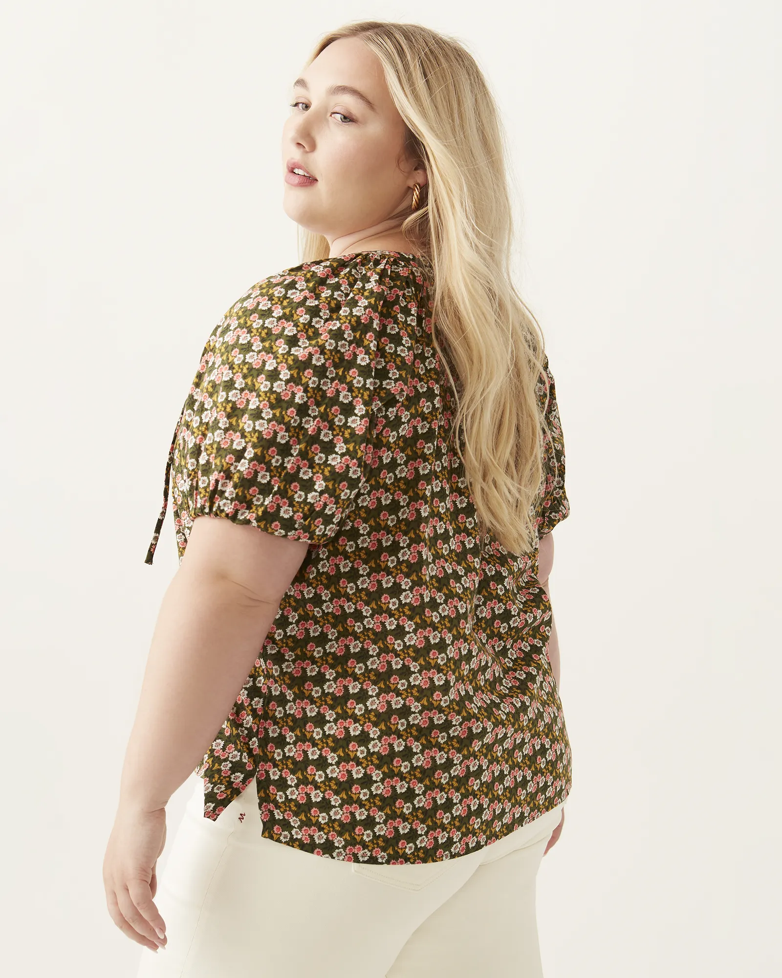 Lucille Printed Blouse | Olive Green / Pink