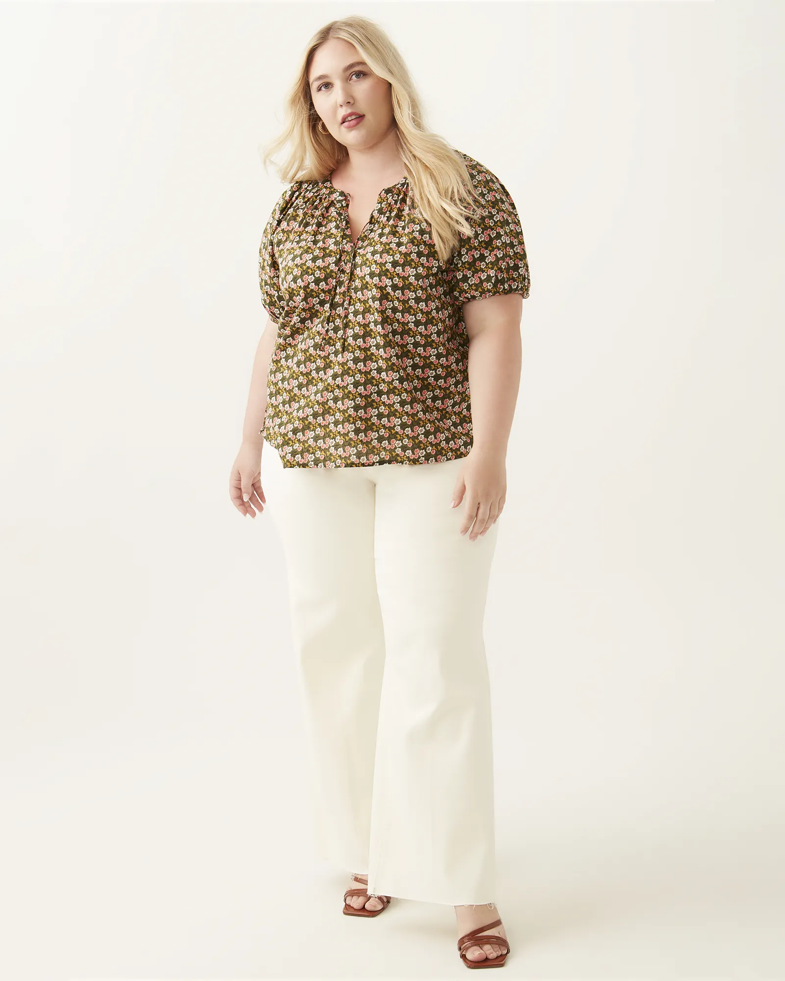 Lucille Printed Blouse | Olive Green / Pink