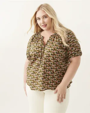 Lucille Printed Blouse | Olive Green / Pink
