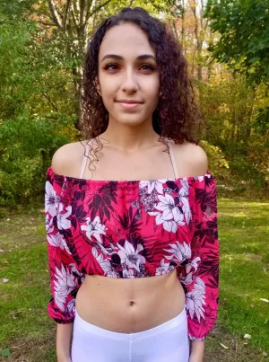Luna Rossa Long Sleeve Red / Floral Peasant Crop Top / Made in USA