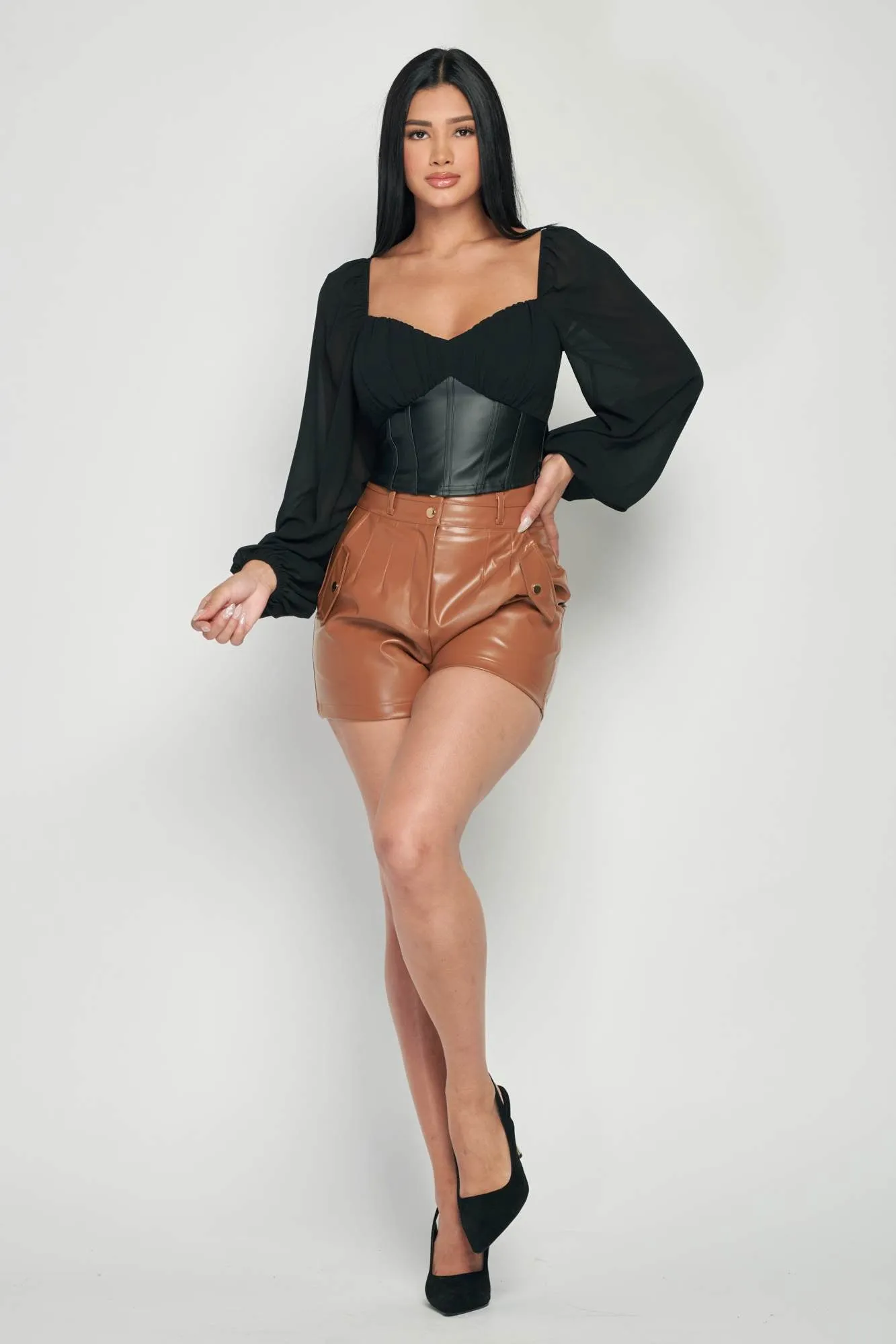 LUX PLEATHER SWEETHEART PU CORSET TOP