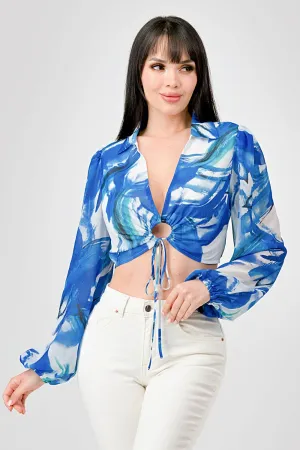 LUXE ABSTRACT PRINTED CHELSEA CHIFFON BLOUSE TOP