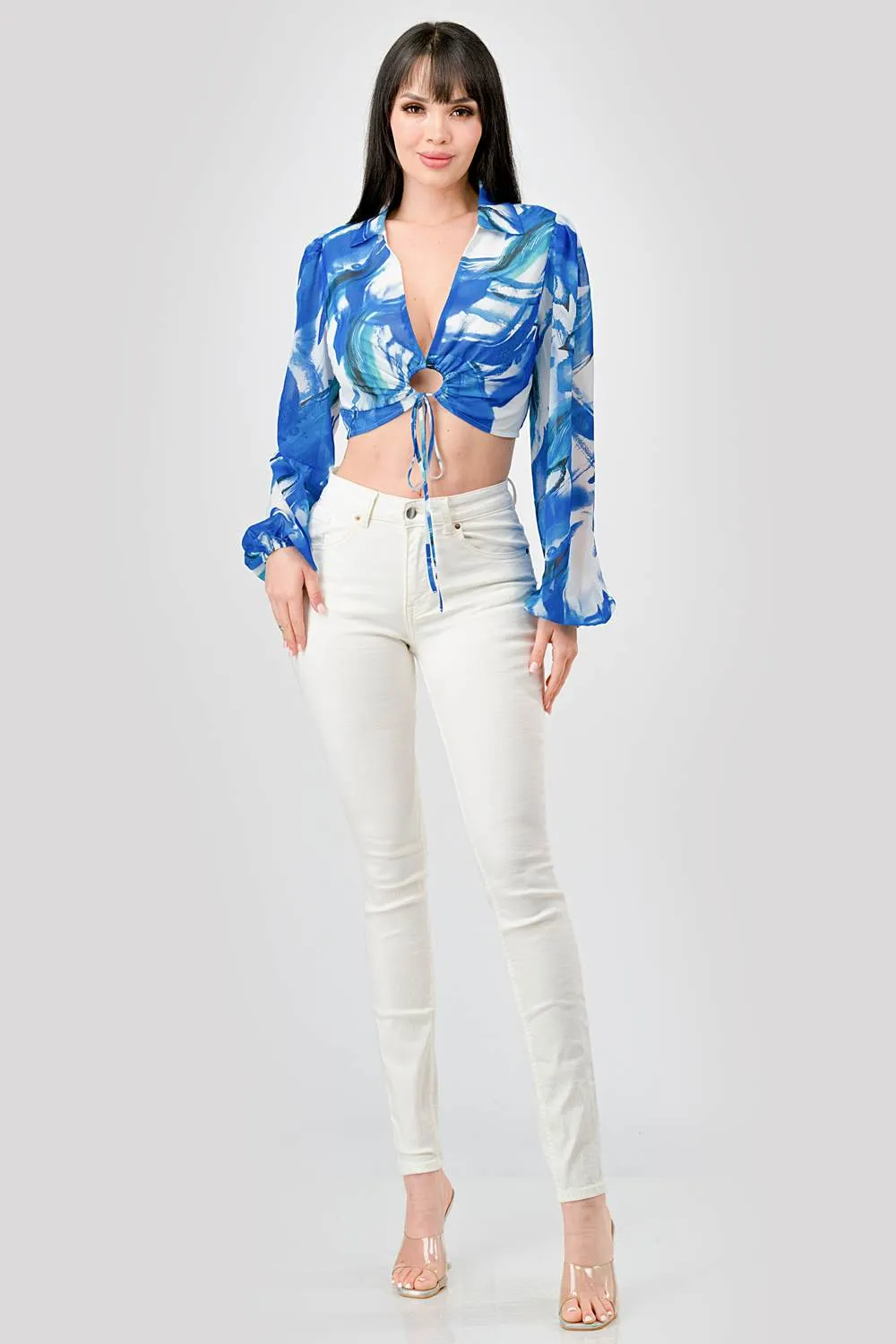 LUXE ABSTRACT PRINTED CHELSEA CHIFFON BLOUSE TOP