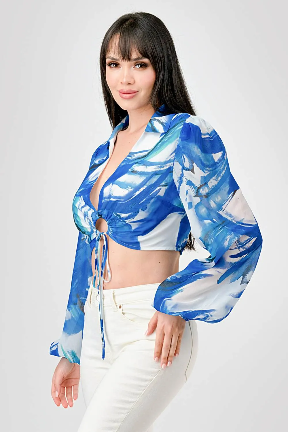 LUXE ABSTRACT PRINTED CHELSEA CHIFFON BLOUSE TOP