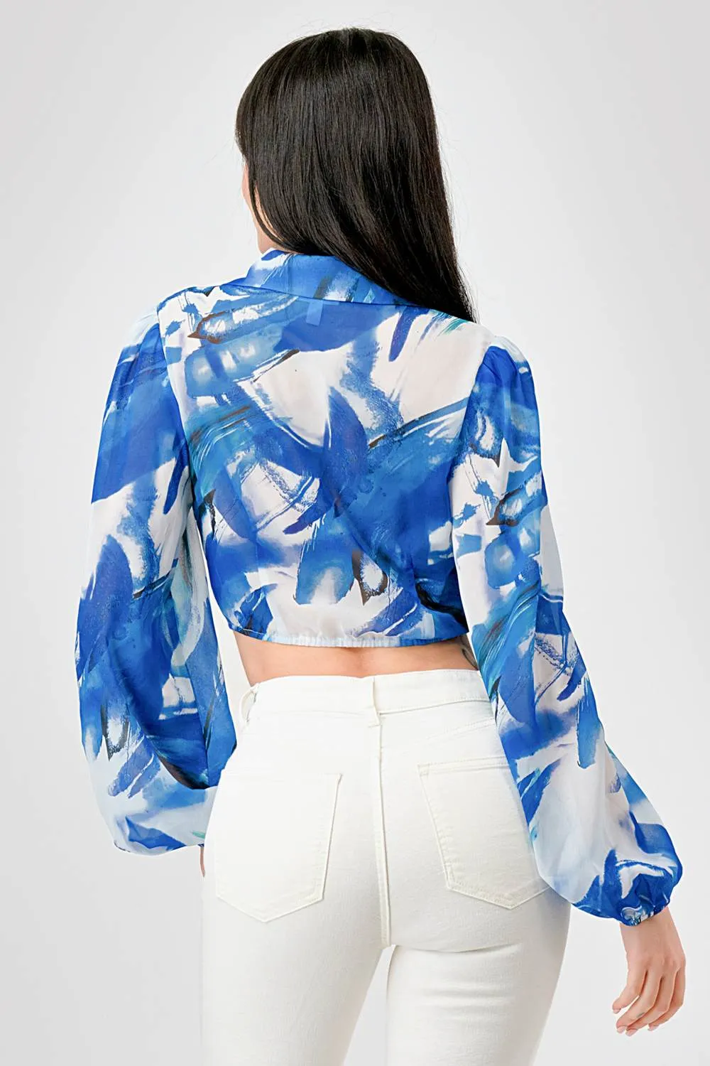 LUXE ABSTRACT PRINTED CHELSEA CHIFFON BLOUSE TOP