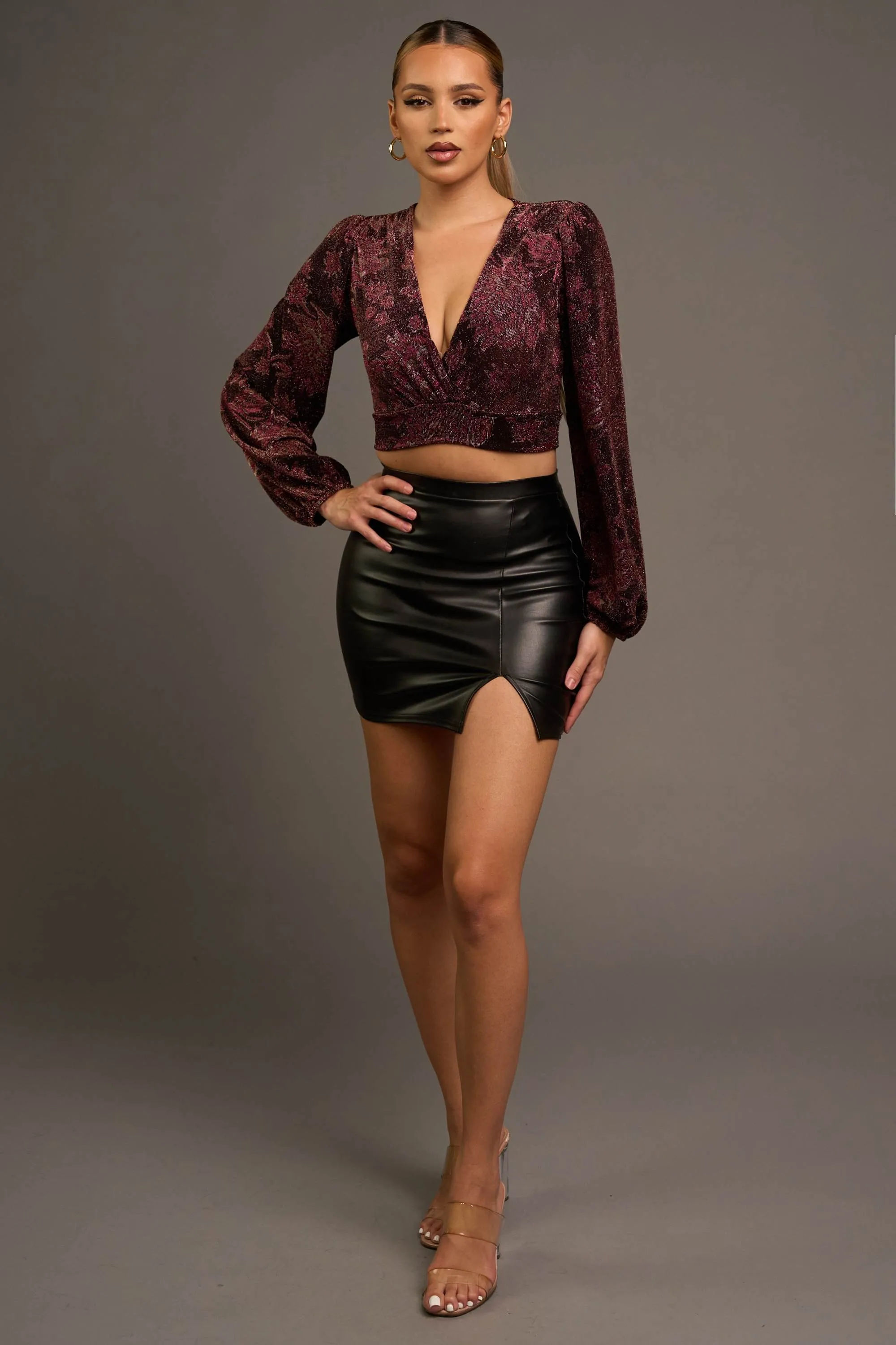 LUXE FLORAL METALLIC SURPLICE WASIT BACK TIE TOP