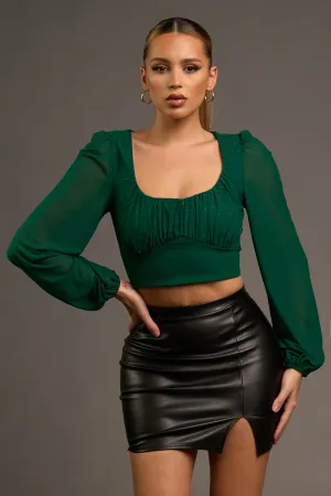 LUXE MESH HOTFIX STONES SQUARE NECK PEASANT TOP
