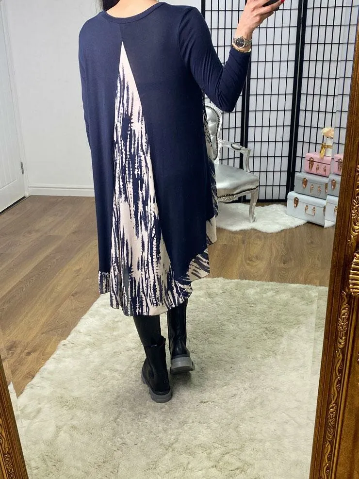 Lyra Abstract Print Chiffon Back Detailed Dipped Hem Top