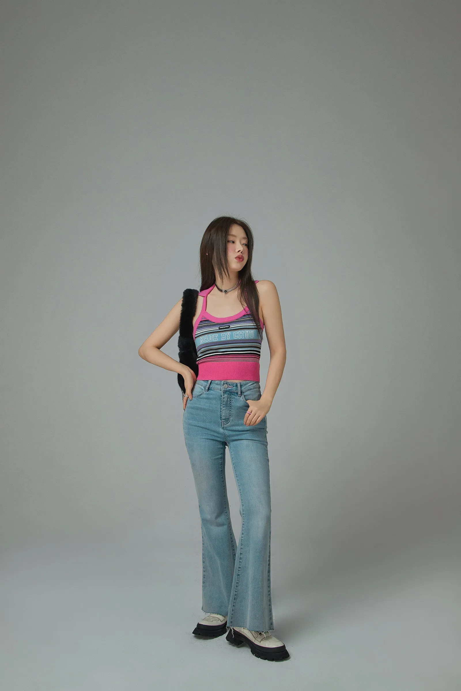 Made By Chuu Colorful World Striped Crop Top