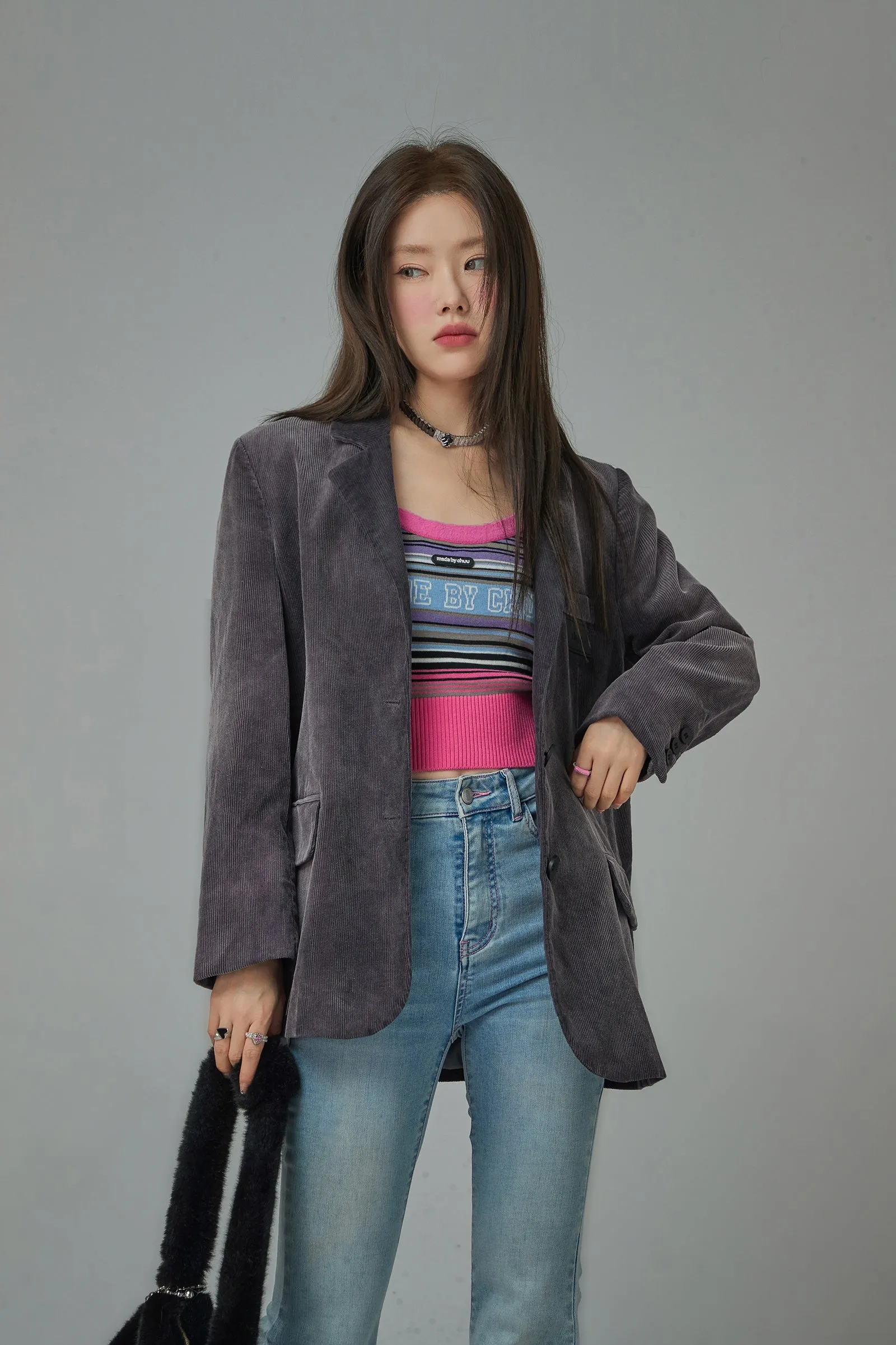 Made By Chuu Colorful World Striped Crop Top