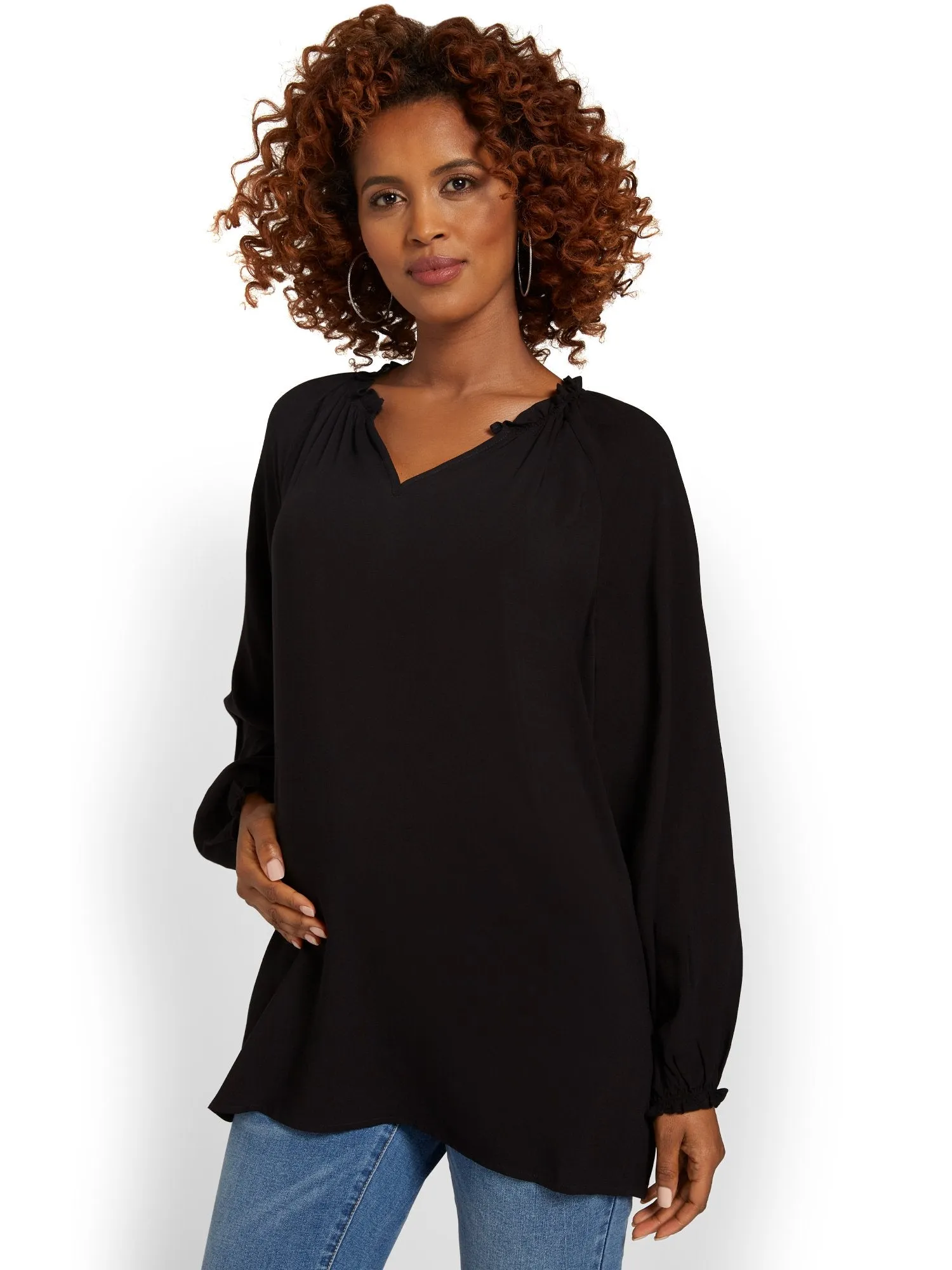 Maternity V-Neck Peasant Top