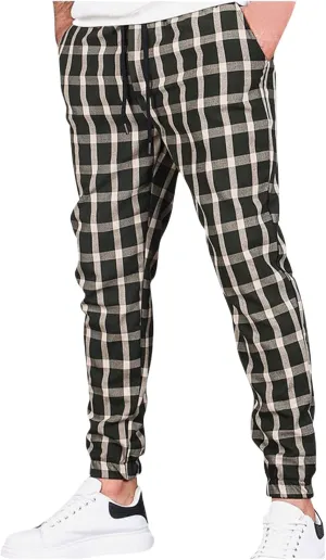 Men's Casual Slim Fit Pants Skinny Stretch Dress Slacks Stylish Slim Fit Plaid Slacks for Men