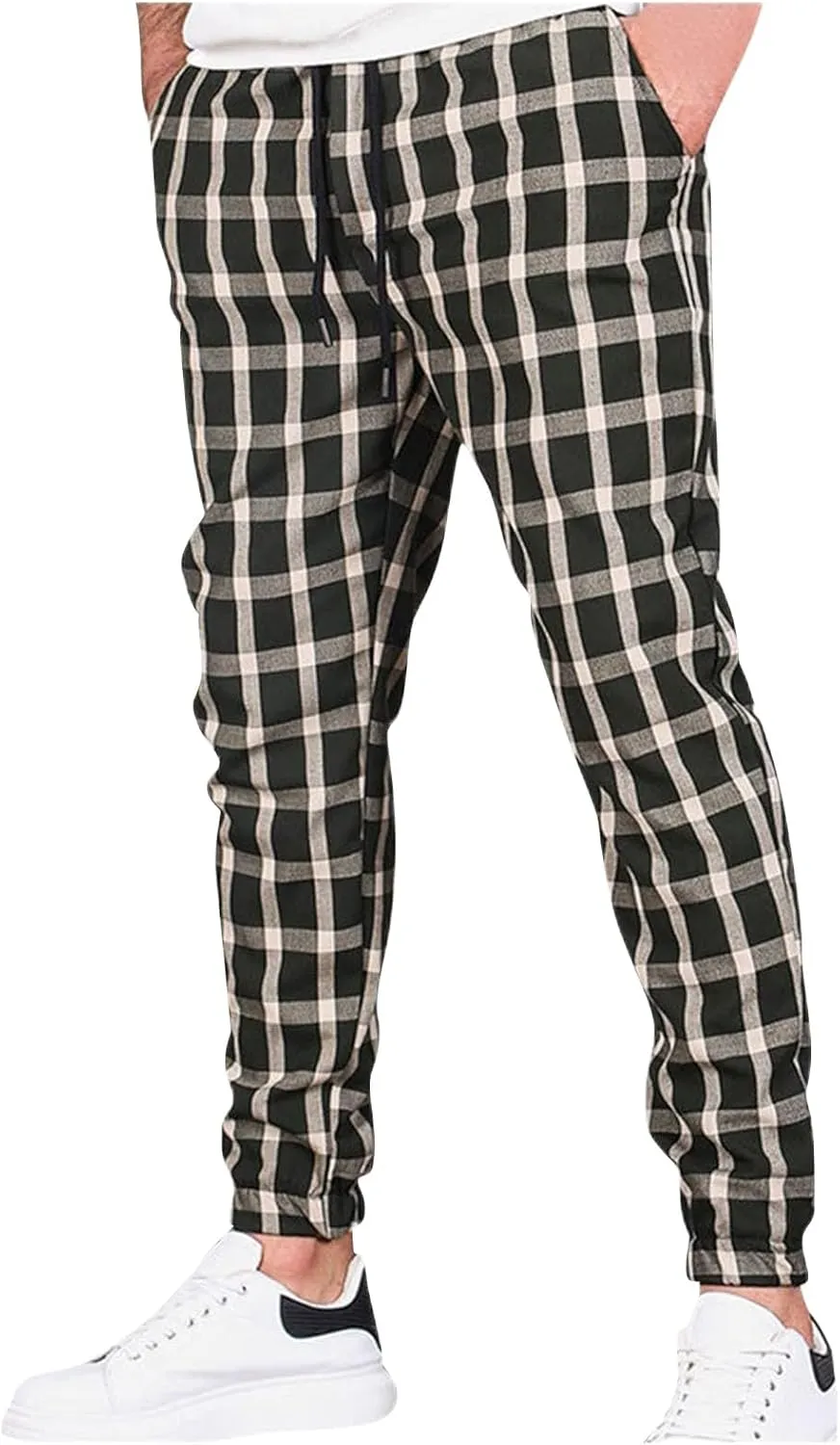 Men's Casual Slim Fit Pants Skinny Stretch Dress Slacks Stylish Slim Fit Plaid Slacks for Men