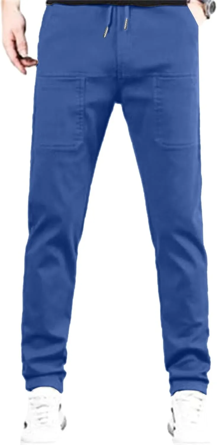 Mens Corduroy Pants Elastic Waist Drawstring Casual Loose Straight Leg Hiking Trousers Slim fit Slacks with Pockets