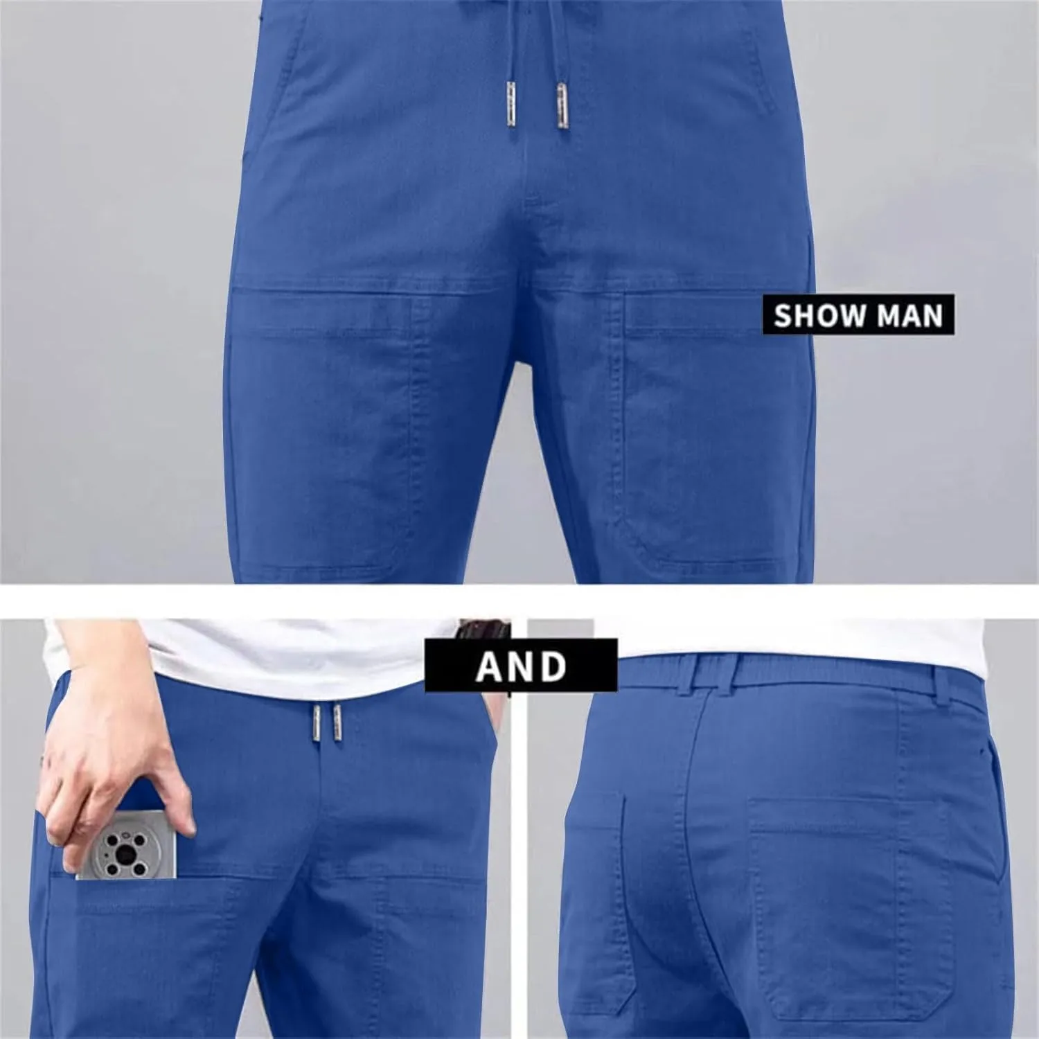 Mens Corduroy Pants Elastic Waist Drawstring Casual Loose Straight Leg Hiking Trousers Slim fit Slacks with Pockets