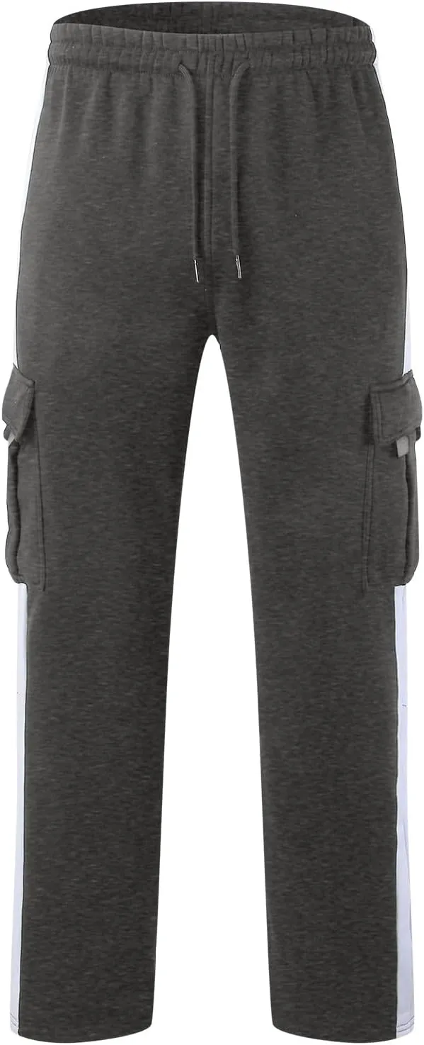 Men's Fleece Cargo Sweatpants Drawstring Loose Fit Sweatpants Casual Athletic Sports Trousers for Men with Pockets