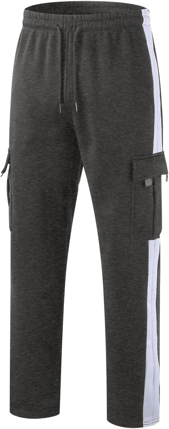 Men's Fleece Cargo Sweatpants Drawstring Loose Fit Sweatpants Casual Athletic Sports Trousers for Men with Pockets