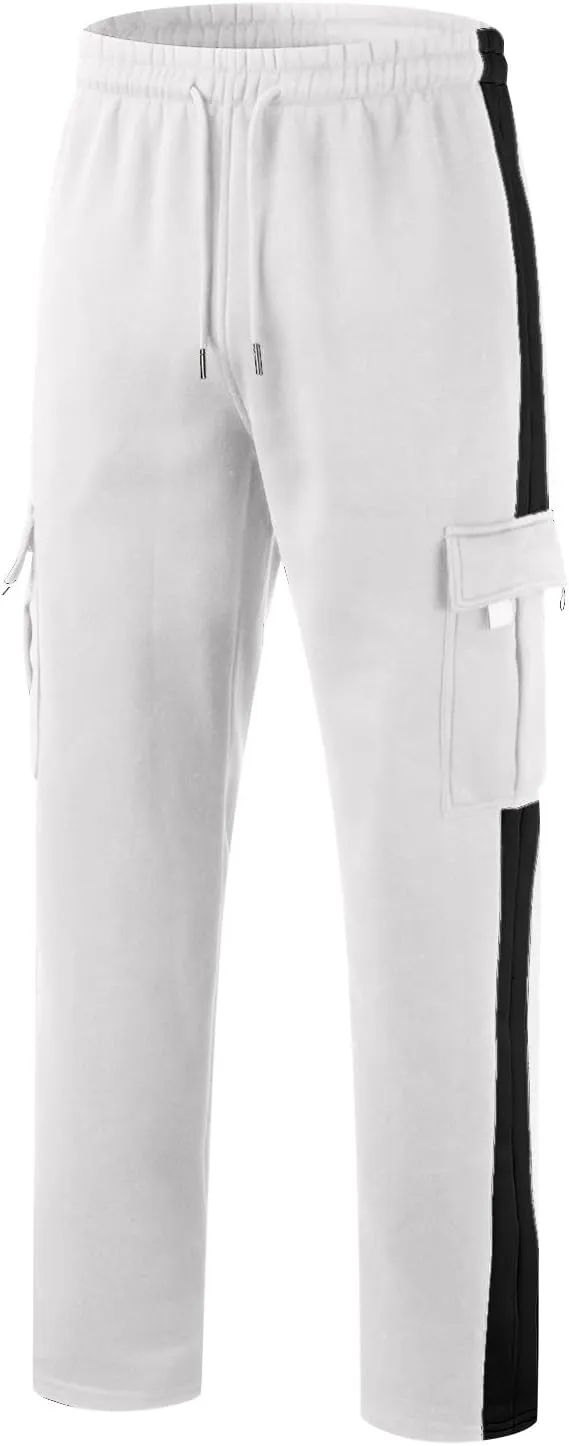 Men's Fleece Cargo Sweatpants Drawstring Loose Fit Sweatpants Casual Athletic Sports Trousers for Men with Pockets