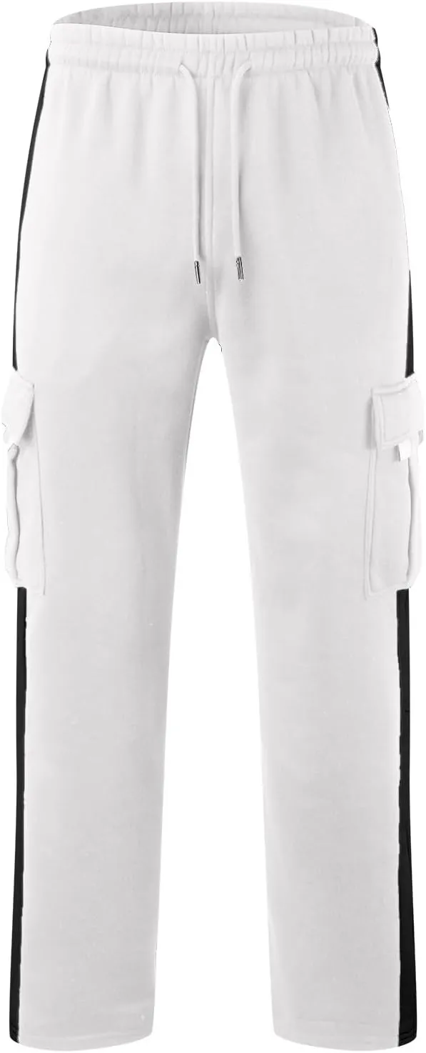 Men's Fleece Cargo Sweatpants Drawstring Loose Fit Sweatpants Casual Athletic Sports Trousers for Men with Pockets
