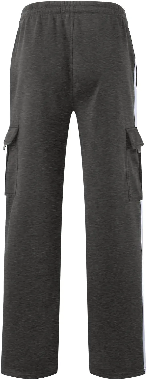 Men's Fleece Cargo Sweatpants Drawstring Loose Fit Sweatpants Casual Athletic Sports Trousers for Men with Pockets