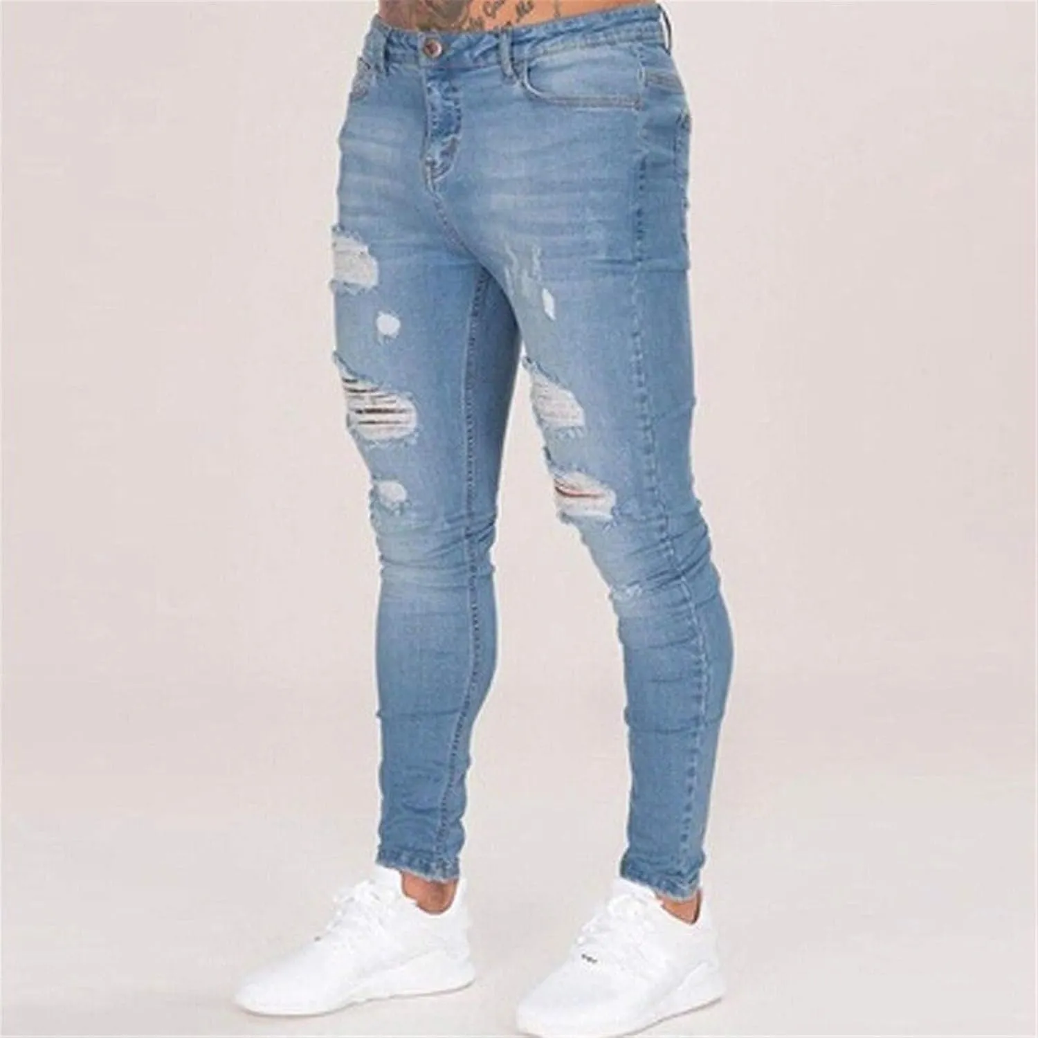 Men's Ripped Jeans Slim Fit Stretch Denim Pants Tapered Leg Fashion Jeans Comfort Skinny Biker Denim Pants for Men